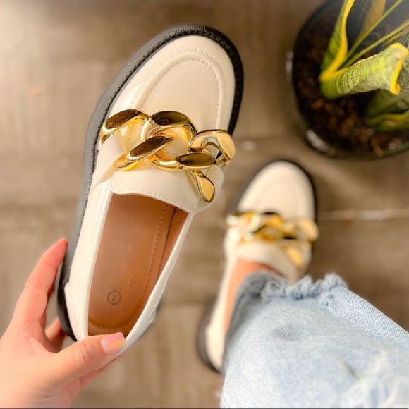 White Chain Strap Platform Loafers - Picture 4 of 11